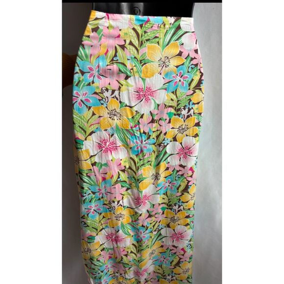 Vintage Big Dogs Wrap Midi Skirt Size M Retro Floral Tropical Long Feminine Cute - Picture 6 of 11